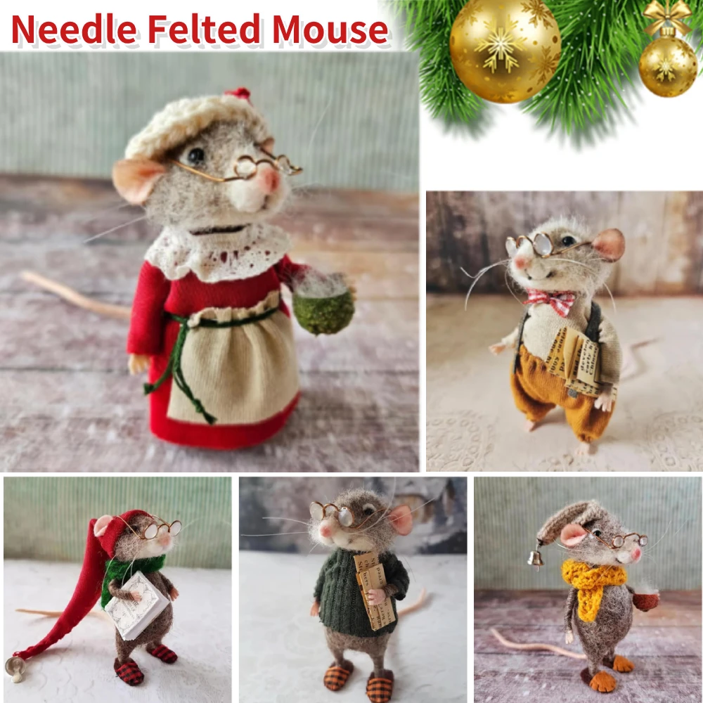 

5/1pcs Handmade Felt Toy Needle Felted Mouse Ornament Christmas DIY Doll Gift Cute Needle Felting Mice Non-Finished Material Bag