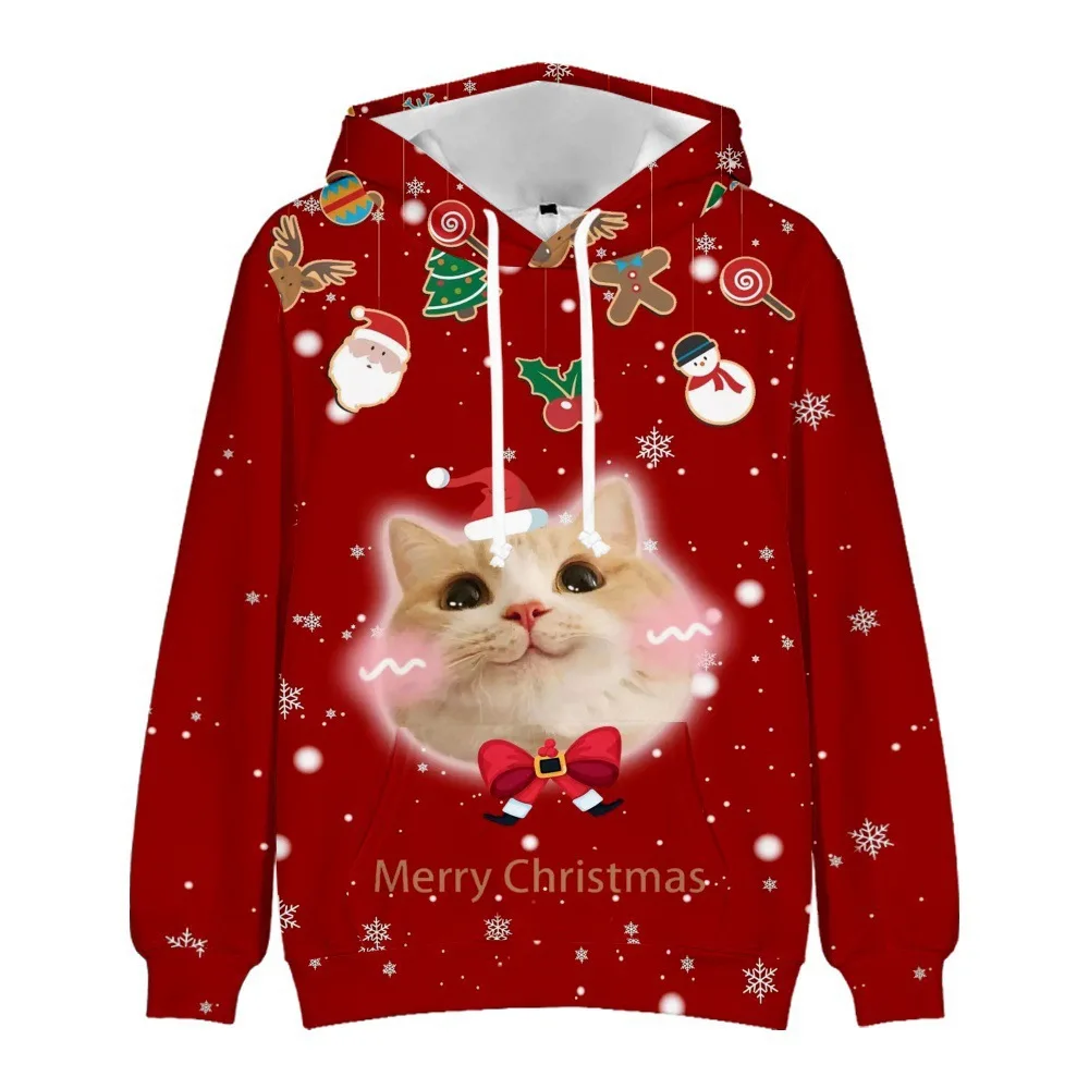 2023 Autumn and Winter Sweater Christmas Sweater Christmas Hat Santa Claus Digital Print Hoodie Sweater Men and Women A01