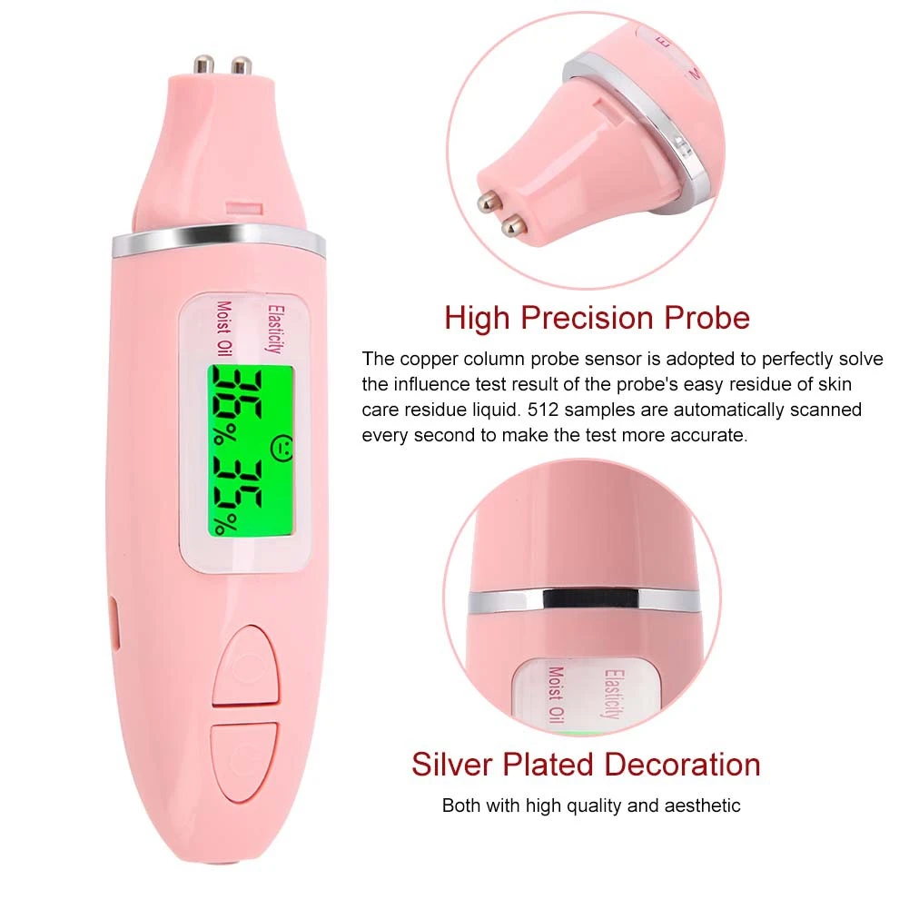 แบบพกพาดิจิตอลจอแสดงผล LCD Precision Skin Sensor เครื่องทดสอบ Face Moisture Water Oil Analyzer