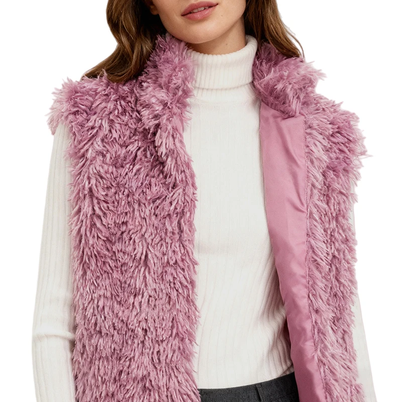 

Autumn Winter Thick Furry Faux Fur Vest Coat Women Sleeveless Lapel Plush Warm Waistcoat Lady Warm Fluffy Fashion Vest Jacket