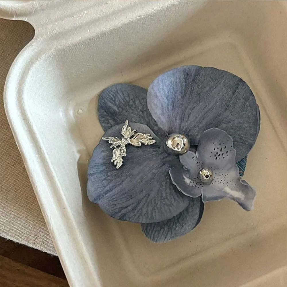 

Cloth Butterfly Orchid Hair Clip Denim Pearl Bohemian Style Hairpin Female Hair Accessories Seaside Vacation Headwear