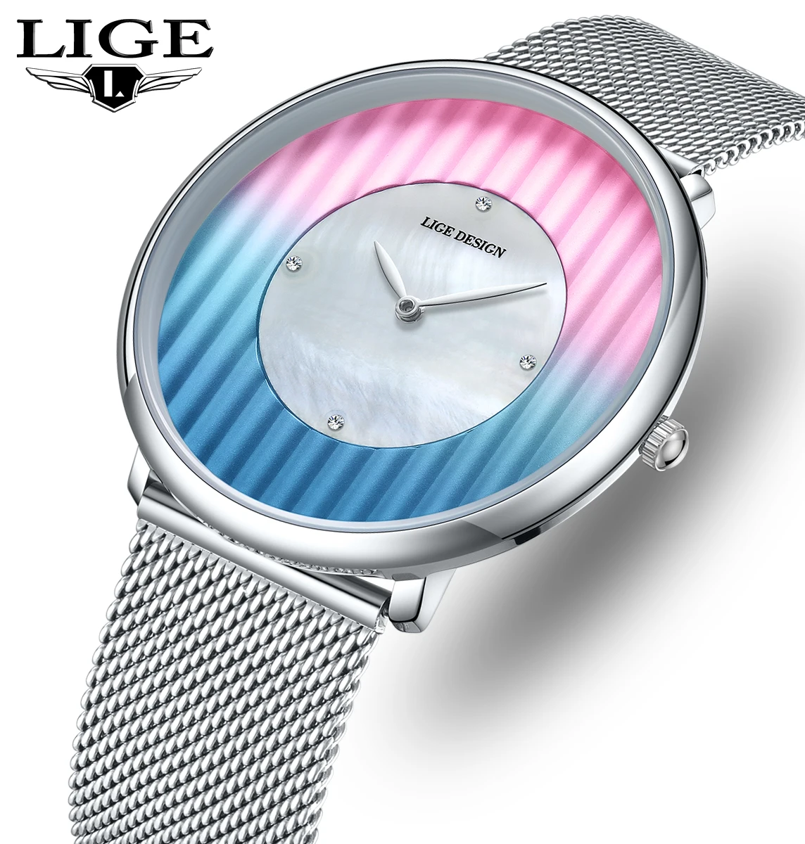 New Women Watch LIGE Top Luxury Brand Steel Mesh Waterproof Ladies Watches Flower Quartz Female Wristwatch Charming Girl Clock
