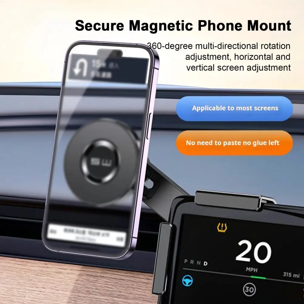 Magnetic Car Phone Holder for Tesla Display Screen Exteded Phone Bracket Magnet Anti-slip Rotation Auto Phone Mount