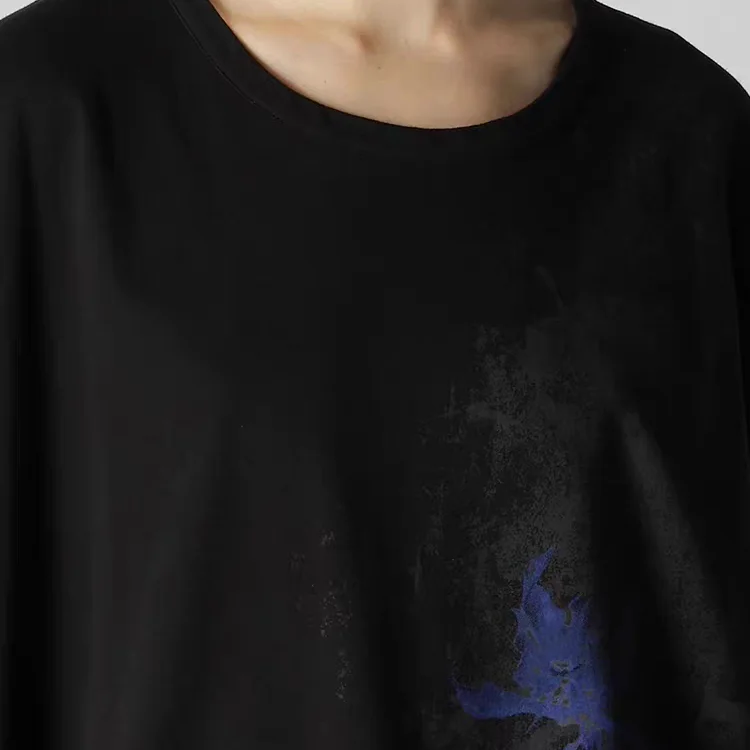 YAMAMOTO-Style T-shirt,HighQuality Dark Theme Floral Graffiti Pattern Printed, Loose Short-Sleeved