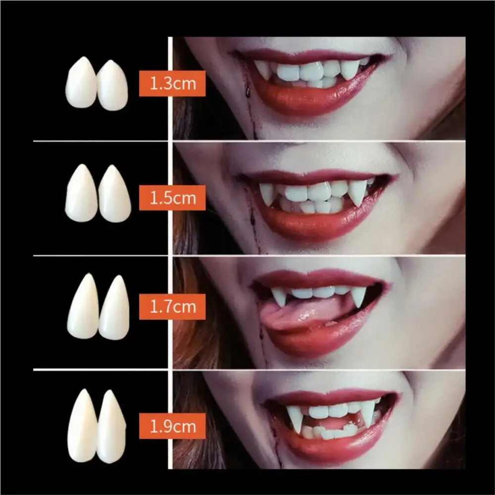 هالوين 1 زوج/4 أزواج مصاص دماء الأنياب وهمية الأسنان تأثيري الدعائم ماكياج حفلة الراتنج DIY الأنياب ومجموعة هدايا لاصق مجاني