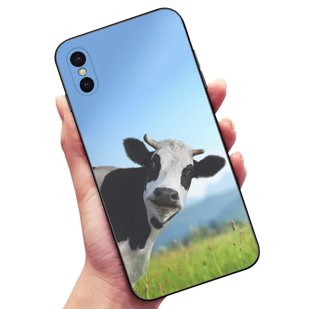 Dairy cow Animal Phone Case For Samsung S24,23,22,30,21,10,9,Ultra,Plus,Lite,FE,5G Black Soft Case