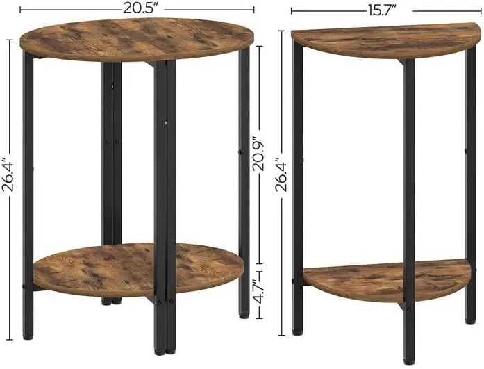 Side Table, Small End Table Set of 2, Half Round Side Table, Half Moon Table