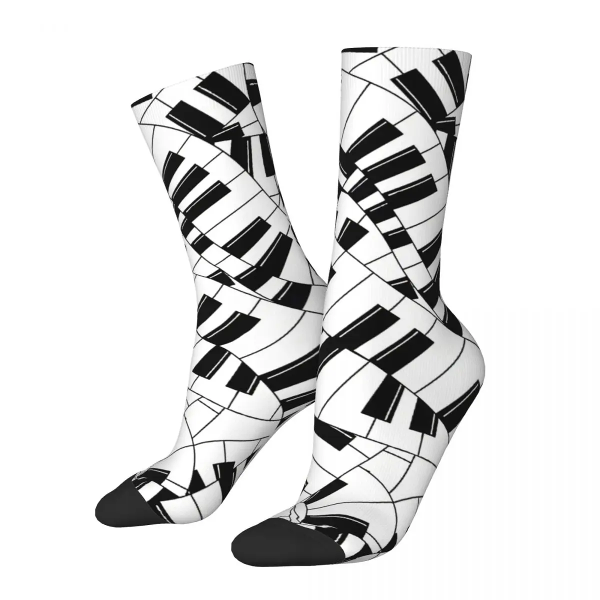 Hip Hop Vintage Piano Keys Modern Art Crazy Men's Socks Music Notes Unisex Street Style Pattern Printed Crew Sock Boys Gift