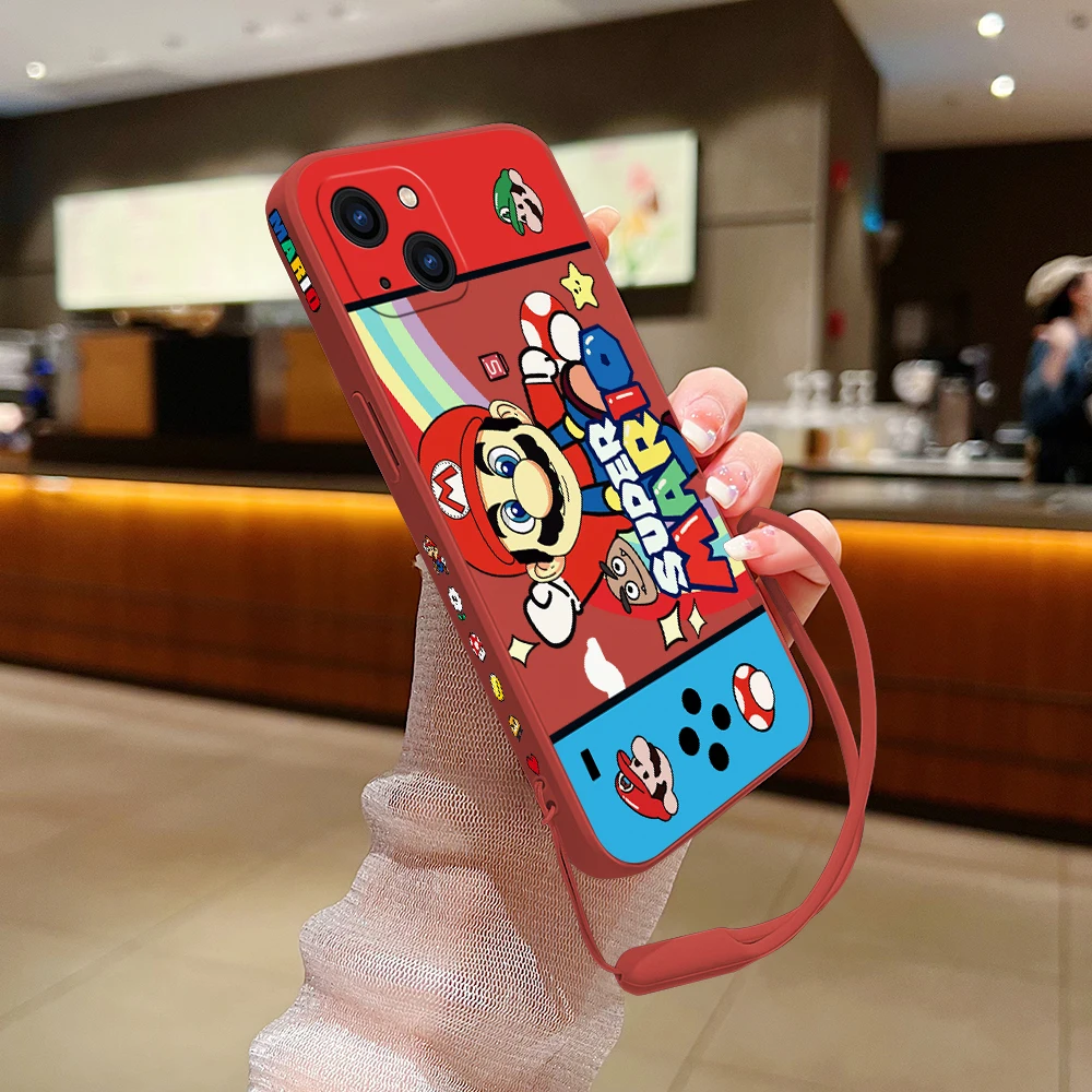 Hot cartoon Phone Case For iPhone 15 14 13 12 11 Pro Max Mini X XR XSMAX 8 7 Plus For Marios Soft Silicone Cover With Hand Strap