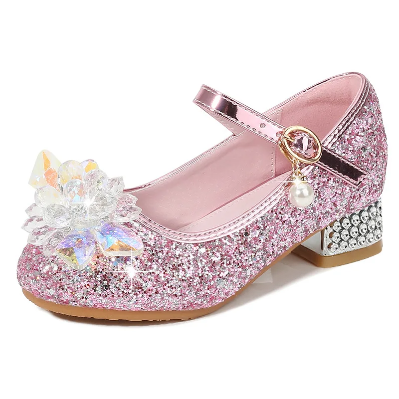 Girls\' high heels Spring and autumn new fashion little girl princess single shoes children\'s crystal shoes shoes