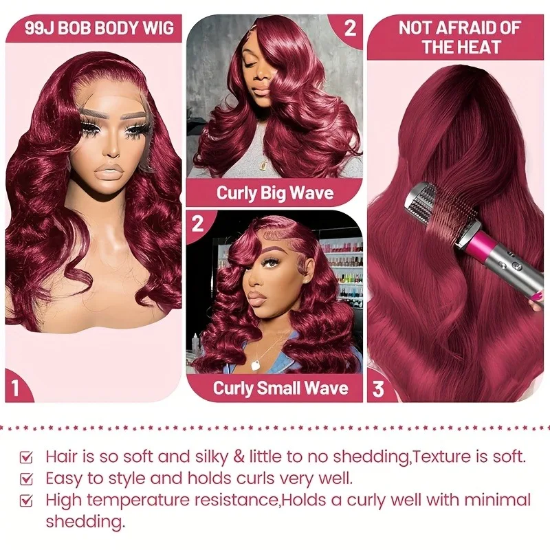 99j Burgundy Lace Front Wigs Human Hair Wine Red Wig 220% Density 13x4 Red Burgundy Wig Body Wave Lace Front Wigs Burgundy Human Hair for Women HD Transparent 99j Burgundy Red Wine Body Wave Lace Fron image 2