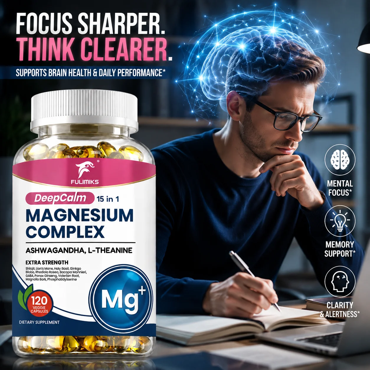 Magnesium Glycinate Capsule - DeepCalm 15'i 1 Arada Kapsüller Ashwagandha