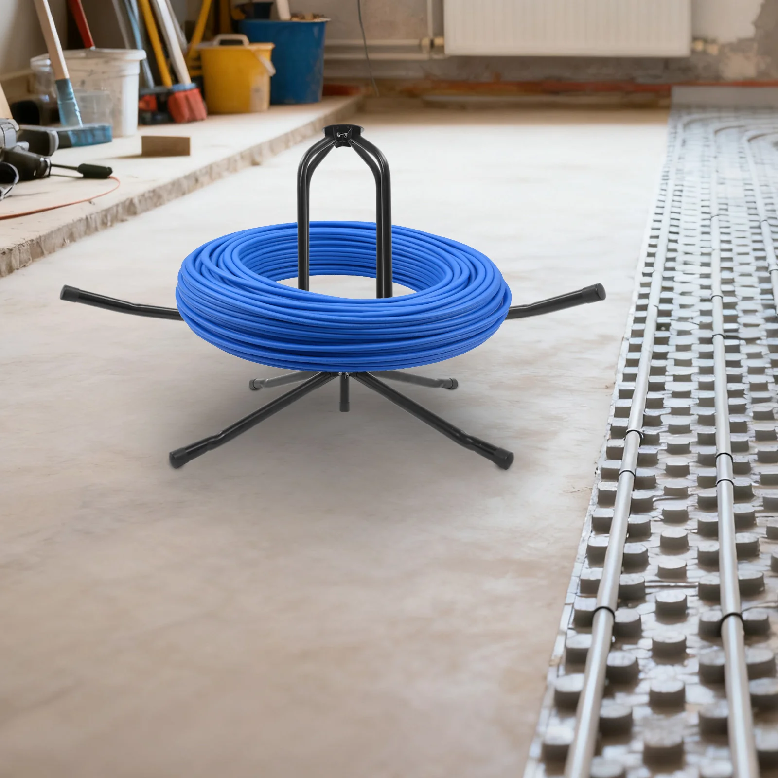 Verstellbarer Rohrspenderständer, faltbarer Rollenhalter mit Tragetasche für Wasserrohre, PEX-Rohre, Installation mit Doppel-/Einzelkugellager – Detail 10