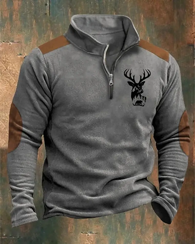 Men's Zip Sweatshirt Reindeer Printed Christmas Daily Holiday Streetwear Casual Fall Winter Clothing Apparel Hoodies Sweatshirts