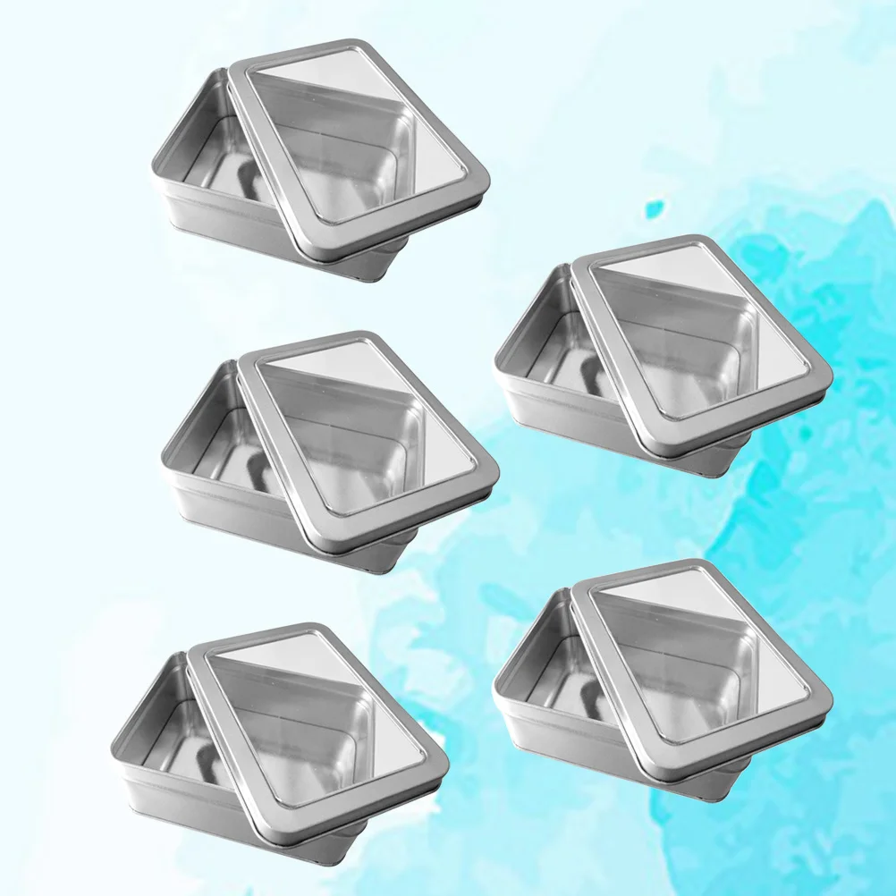

5pcs 12.5X9X6Cm Candy Tin Clear Empty Silver Metal Tin For Tea Spices Jewelry Storage Box Container Household Organizer