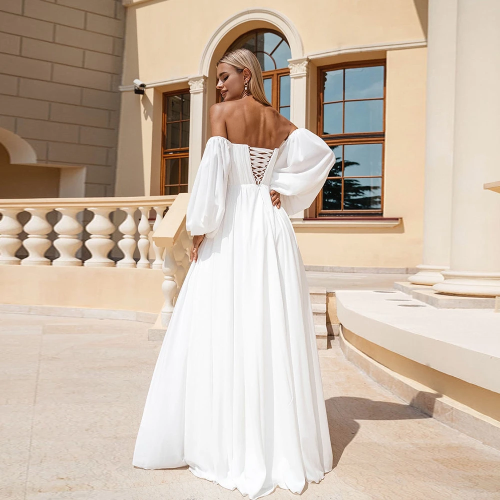 Robe de mariée en mousseline de soie à manches longues bouffantes avec pli, robes chérie élégantes, vêtements éducatifs pour les patients, tout ce qui est pour les femmes, été, 2024