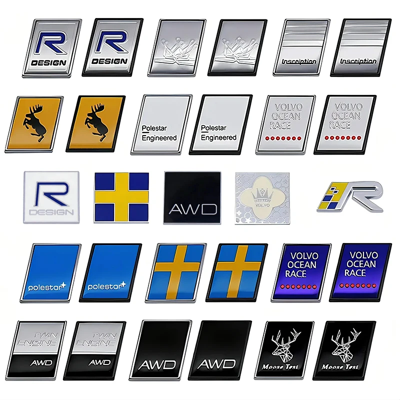 Insignia 3D de Metal cromado tipo R AWD, pegatina con emblema de alce de bandera sueca para Volvo V40 XC60 XC90 C30 V60, Exterior de maletero/guardabarros automático