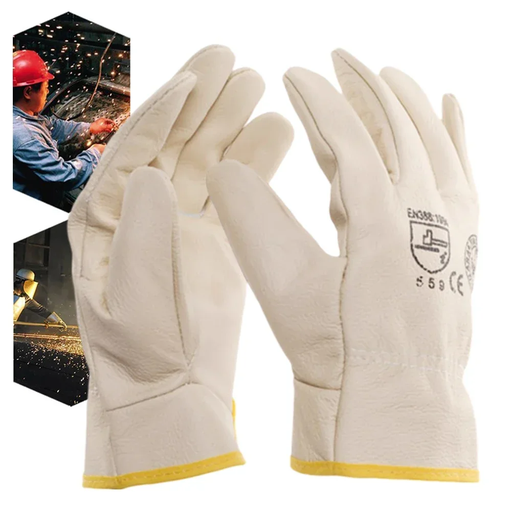 White Welding Gloves Tool Leather Heat-Resistant Work Safe Glove Machinery Flame Retardant Protective Mittens Workplace