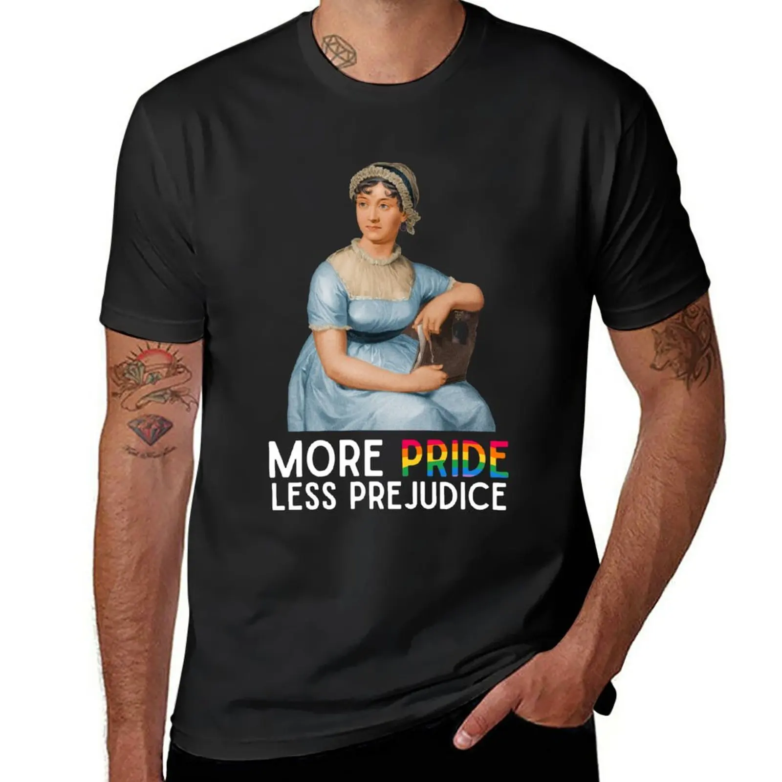 

New More Pride Less Prejudice Jane Austen T-Shirt Short sleeve tee korean fashion mens graphic t-shirts