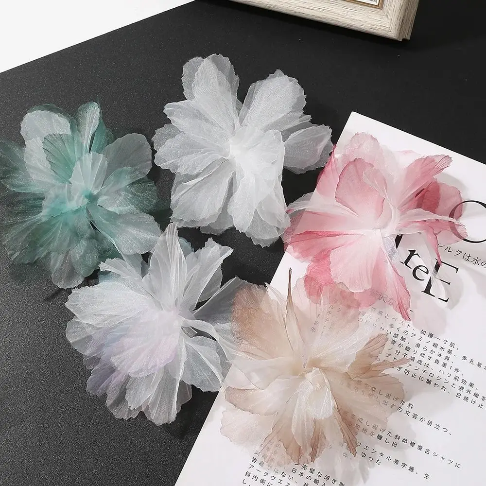 DIY 3D Organza Flowers New Silk Flower 14cm Lace Patches Applique Gradient Decoration Patches Lace Trim Sewing Accessories