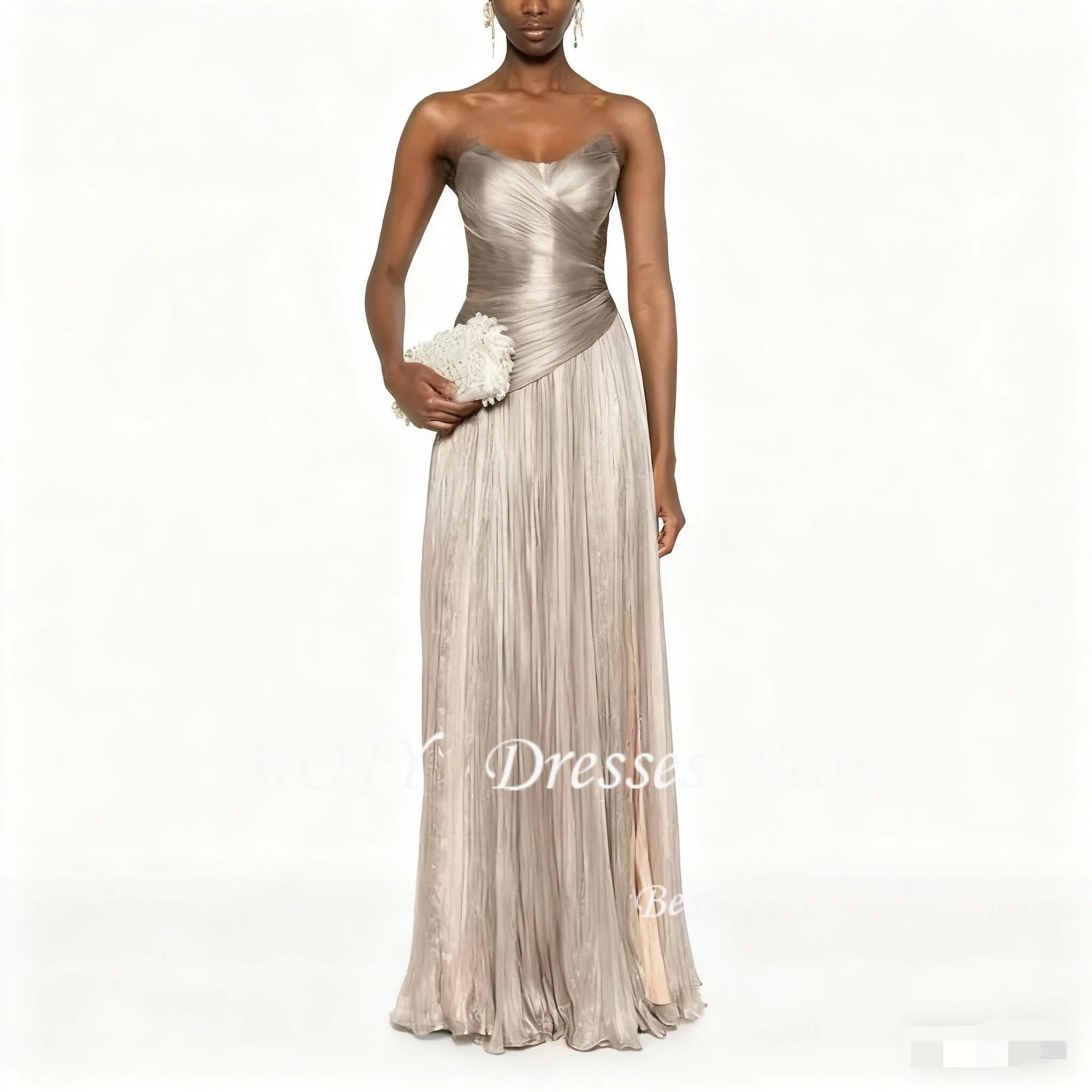 Mojy Customized Draped and Pleats Special Occasion Gowns Sweep Train Strapless Homecoming Dress Sleeveless Zipper Back
