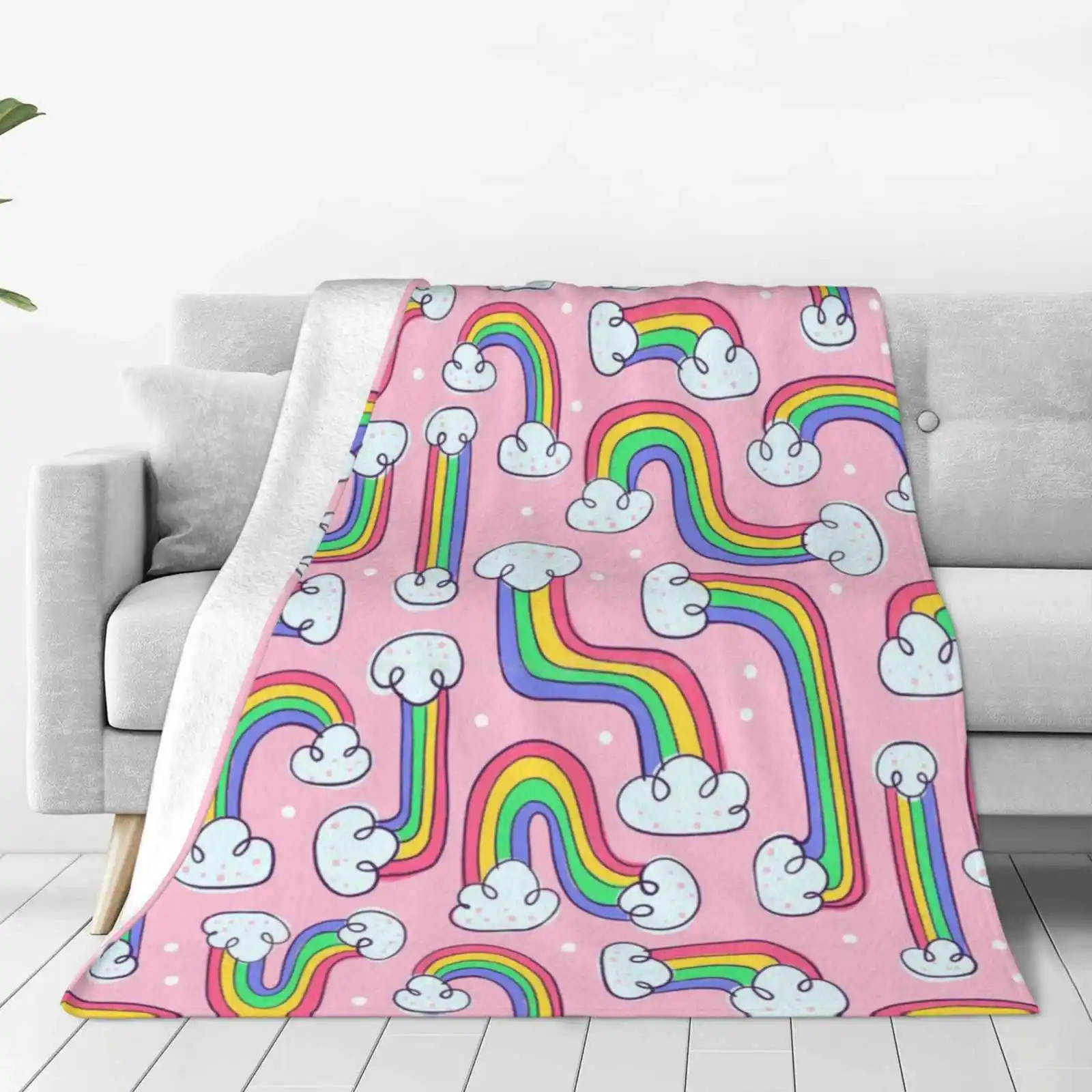 Curvy Rainbows New Selling Custom Print Flannel Soft Blanket Pride Rainbows Pattern Repeat Creative Cute Kids Adults Red Yellow