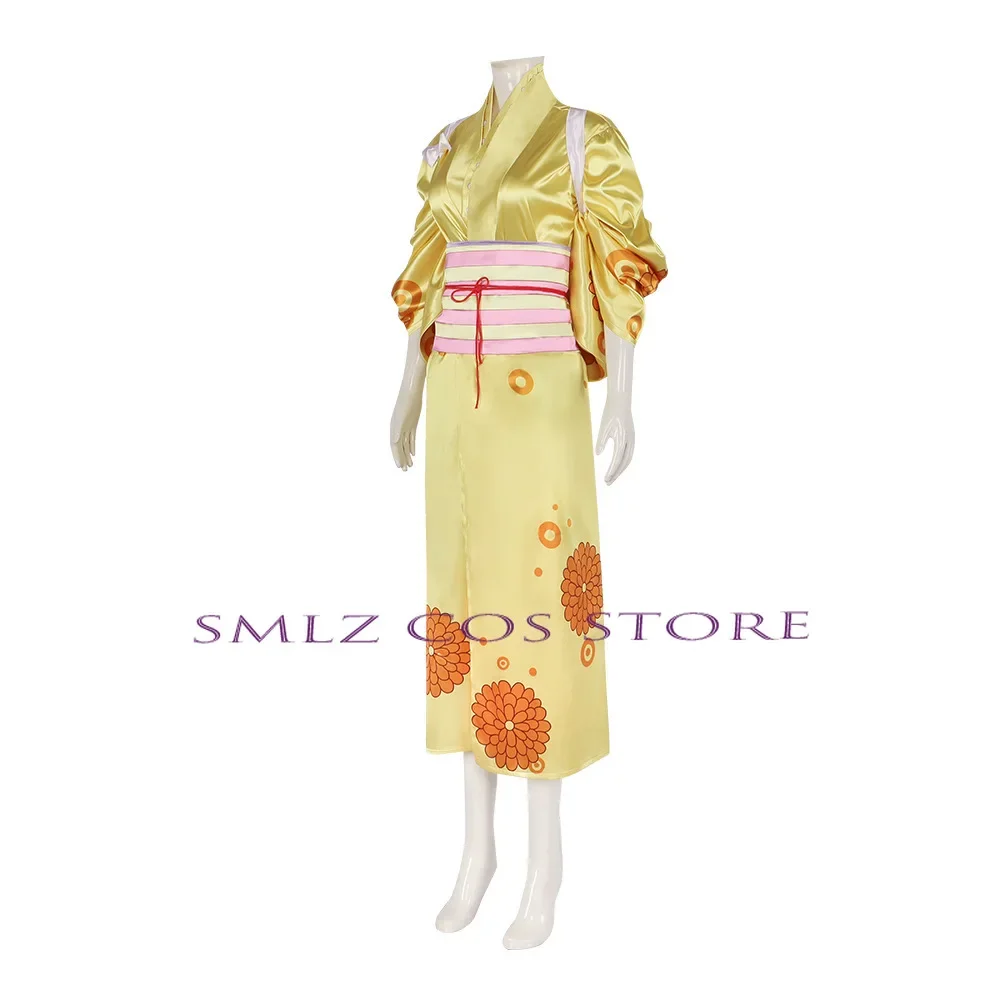 Kikunojo Cosplay Anime Wano Country Arc Kikunojo Yellow Kimono Costume Uniform Party Women Sexy Dress Carnival Outfits