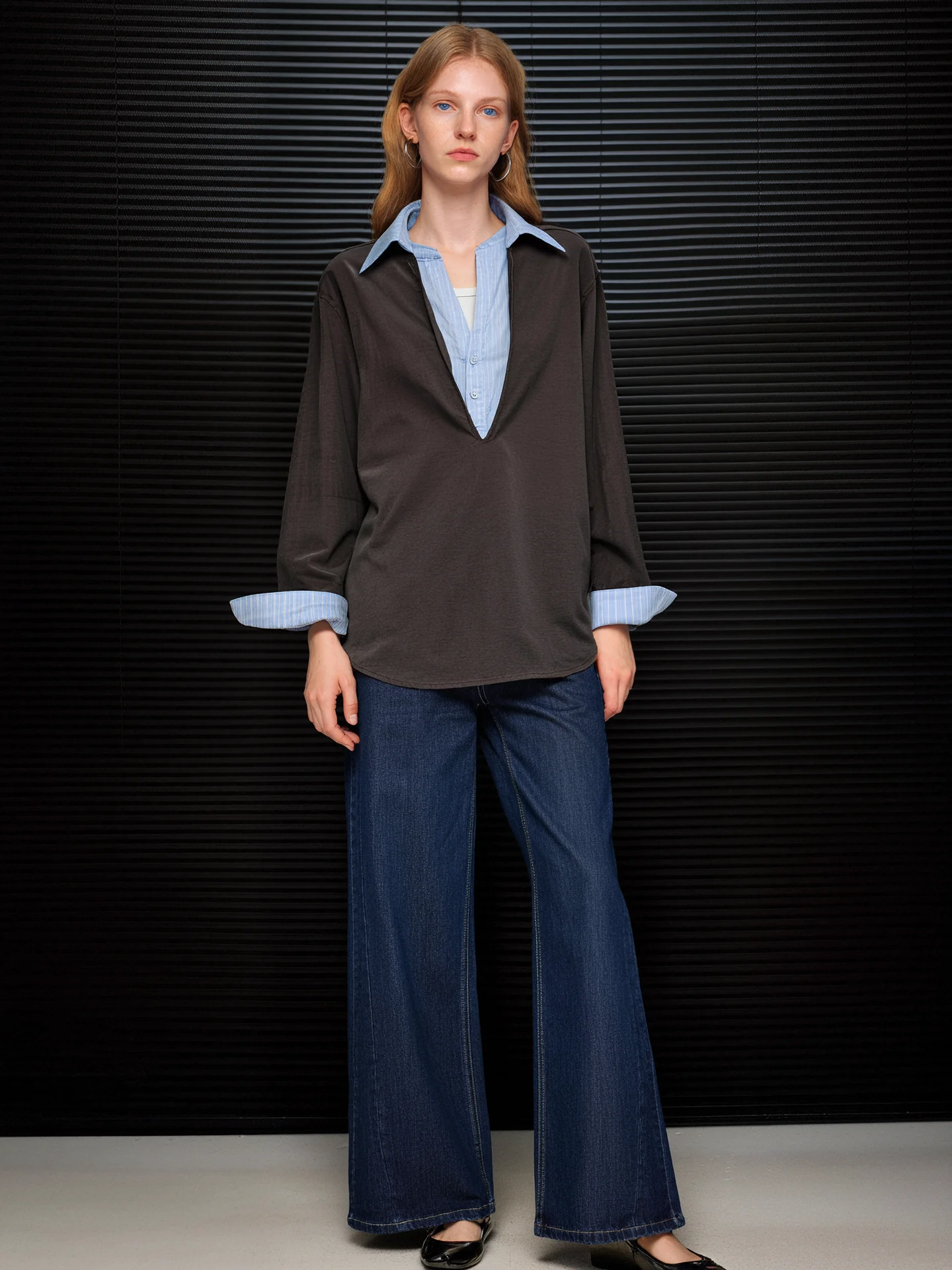 

HUAAPPUW Striped Patchwork Loose Fit Long Sve Ne irt Casual Sle Women's Breathable Top Faion Autumn New Arrivals