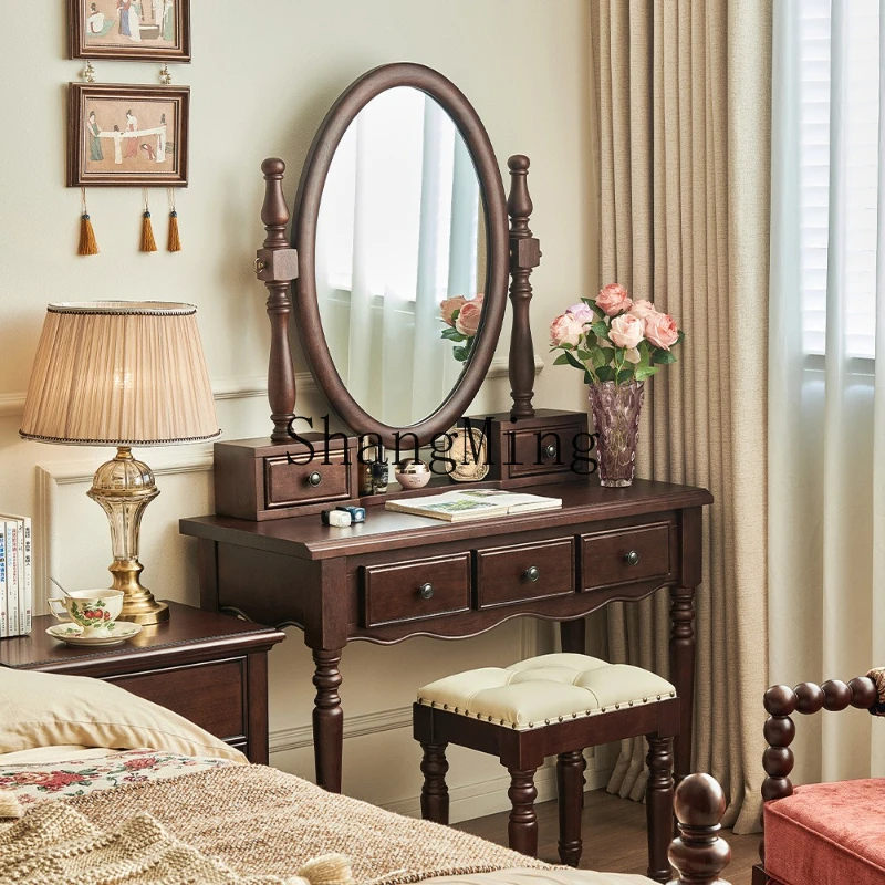 

ZYY retro solid wood dresser home bedroom high definition dressing mirror dressing table table