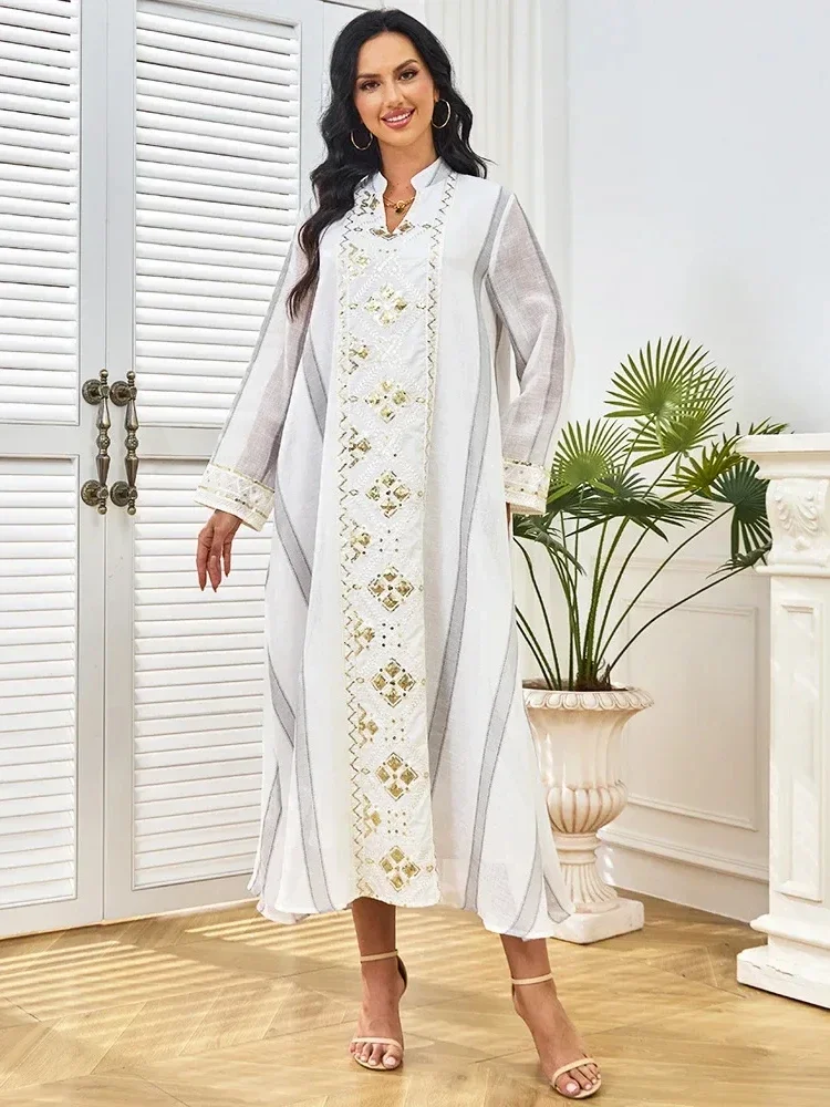 Morocco Kaftan Women Sequins Dress Arabic Long Robe Dubai Abayas Islam Vestidos Eid Muslim Modest Abaya Party Dresses Jalabiya