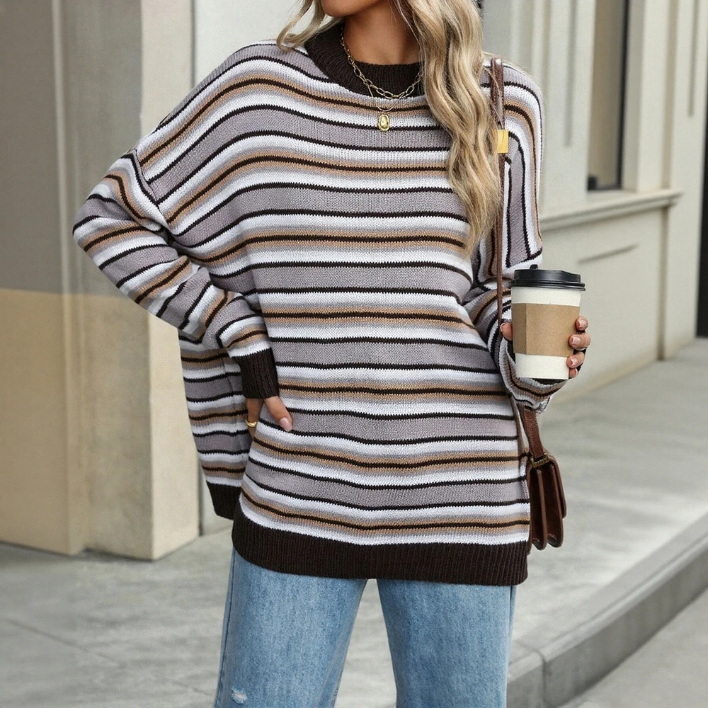 

Business Commute Style Long Sleeve Round Neck Sweater Fitted Design Straight Tube Sleeves No Decoration Required