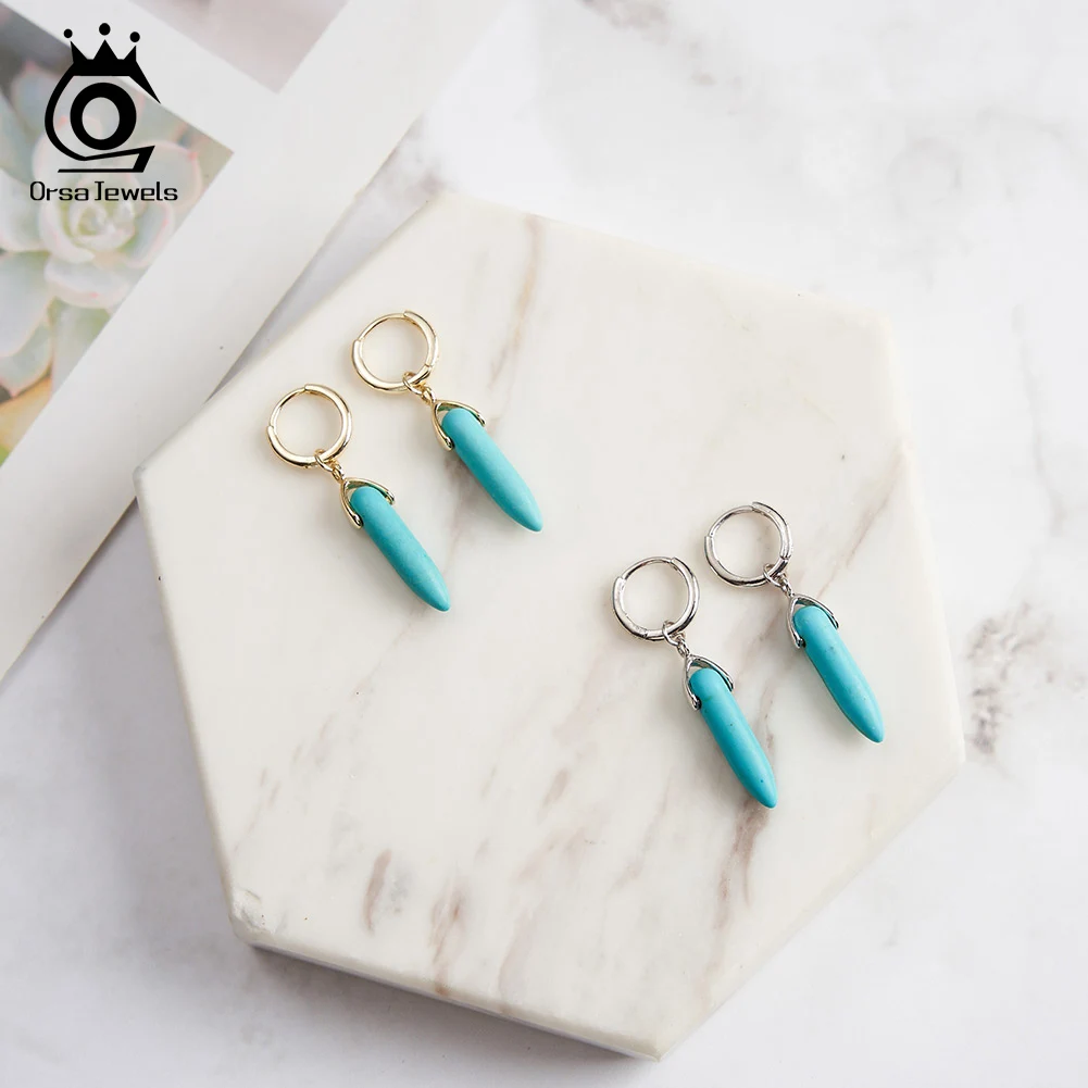 

ORSA JEWELS Minimalist Turquoise Drop Earrings for Women's High-end Accessories Bohemian Vacation 925 Silver Earrings GME44