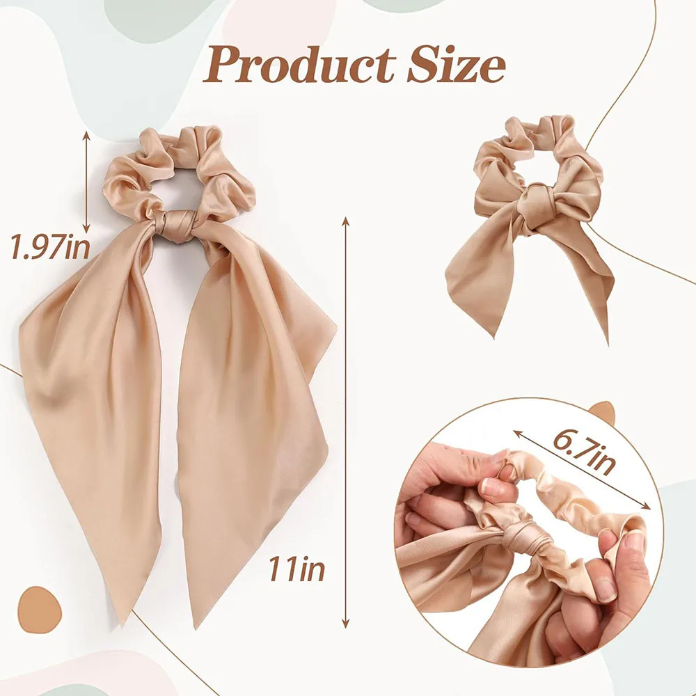 Satin Bow Scrunchies Long Ribbon Elastic Hair Bands For Women Girls Ponytail Scarf Solid Color Silk hair Ties Hair Accessories