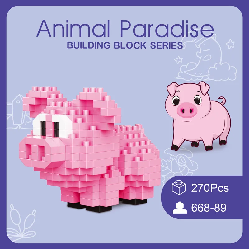 DAIA 668-89สัตว์ Paradise World การ์ตูนหมูสีชมพูสัตว์เลี้ยง3D รุ่น DIY ขนาดเล็กบล็อกเพชรอิฐของเล่นสำหรับเด็กไม่มีกล่อง