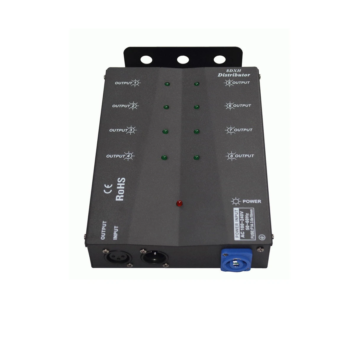 DMX512/1990 Signal Distributor 8 Way Separate DMX Hanging Splitter Booster  Data 1 Input 4 Output Side Installed Powercon In