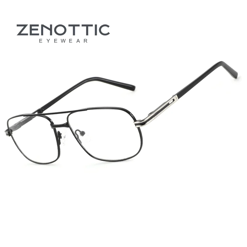 ZENOTTIC Damen- und Herren-Brille mit quadratischem Rahmen, optische Pilotenbrille, männliche Metallbrille, klassischer Retro-Stil, nicht verschreibungspflichtige Brille