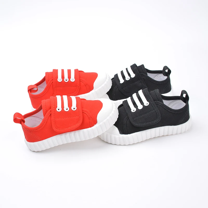 Middle and Small Children Jogging Wrapped Black and Red Shoes Kid's Low Top Soft Bottom Canvas ED7025