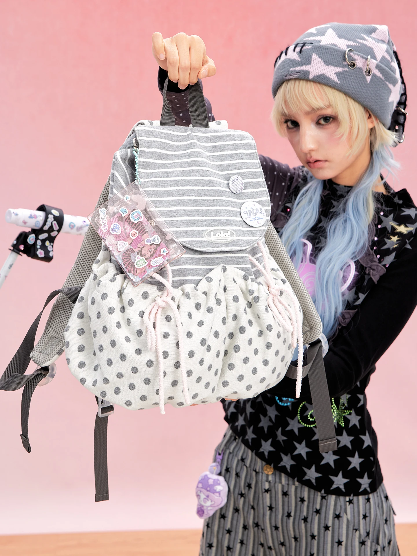 

DESIGN Cute Polka Dot Korean Style Casual Backpack for Women Commuter Bag Soft Fabric Zipper Closure School Bag