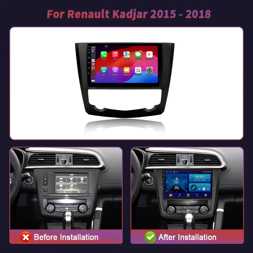 For Renault Kadjar 2015-2018 Android 14 Car Radio Multimedia Navigation Wireless Apple Carplay Stereo System 4G GPS Touch Screen