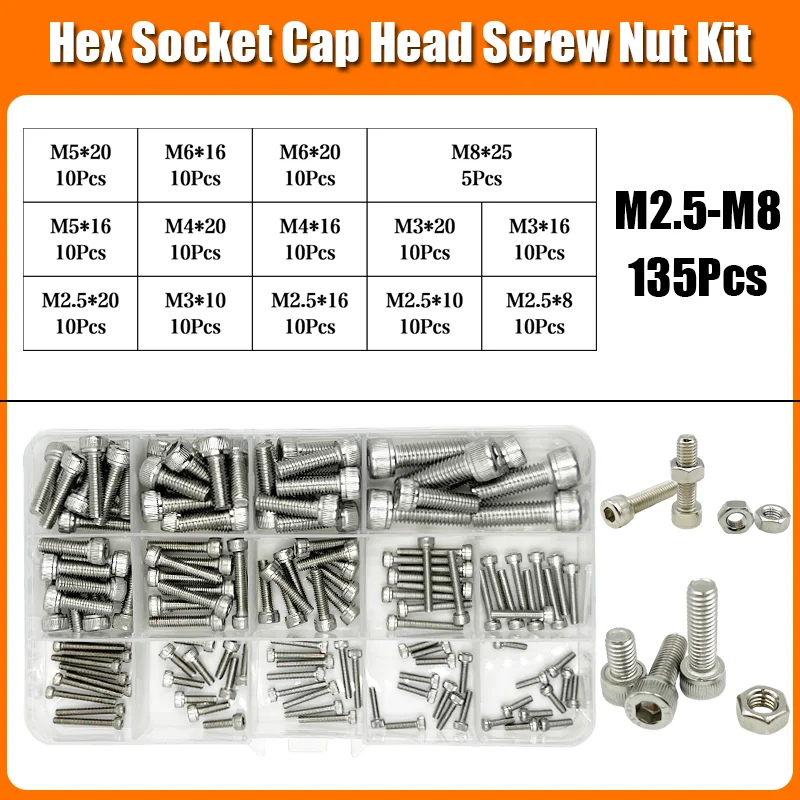 M2 M2,5 M3 M4 M5 M6 M8 304 Edelstahl Sechskant Innensechskantschraube Bolzen Mutter Set Innensechskantschraube DIN912 Sechskantschraube mit Mutter – Detail 12