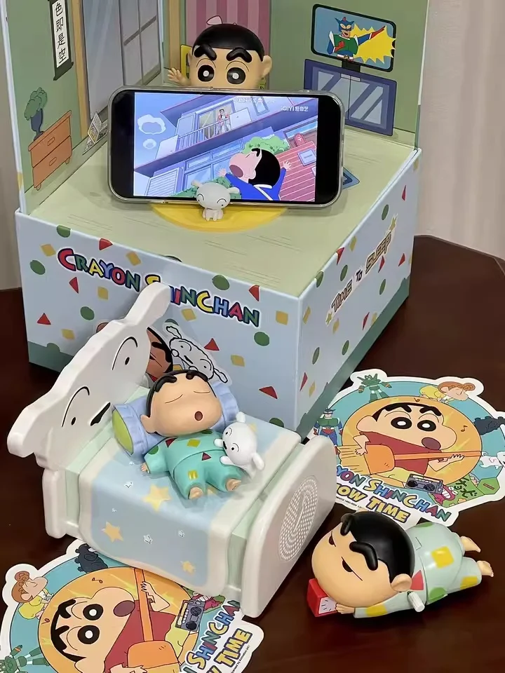 Hot Anime Crayon Shin-Chan Bluetooth Speaker Retro Time To Sleep Anime Figurine Kawaii Decor Sound Box Desktop Decor Toys Gifts