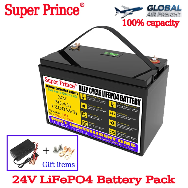 

24V 50ah LiFePO4 Battery 8s Lithium Iron Phosphate for boat inverter Car lighter Batteries 29.2V 5A Charger duty-free