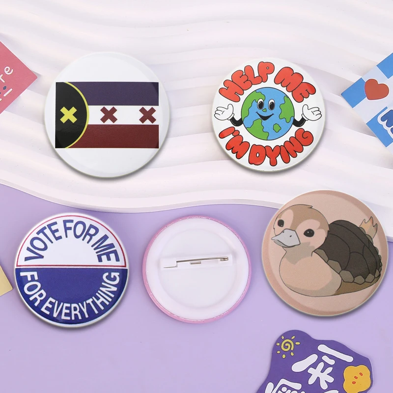 Funny Creative Cartoon Text Badge Cute Animals Such As Chicken and Duck Brooches on Backpack Handmade Round Enamel Pins for Gift