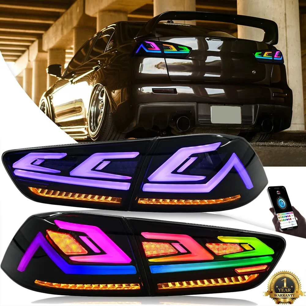 

1Pair RGB LED Tail Lights Assembly For Mitsubishi Lancer EVO X 2008-2021 Sequential Turn Signal Trunk Rear Brake Lamps
