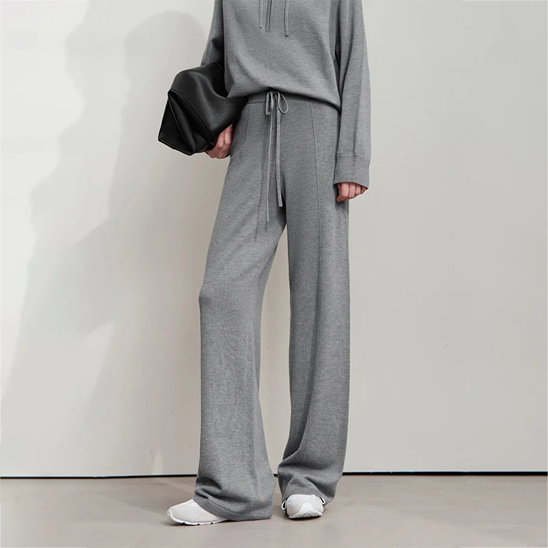 AMII Women's Pants 2025 Autumn New Minimalism Loose Wide-leg Sweatpants Ladies Knitted Casual Versatile Woman Trousers 12523003