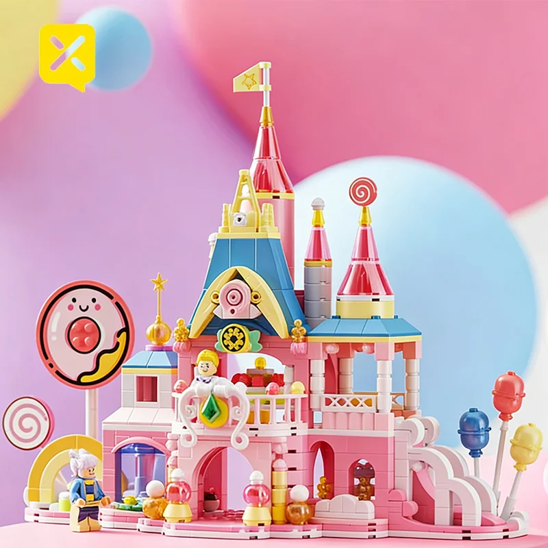 

Candy Fairy Tale Castle Building Blocks Set Detachable Princess Castle Bricks with Dolls Macaron Color DIY Toy for Kids Gift