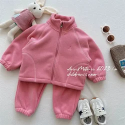 Girls Coat+Pants Kids Suits 2PCS/Set Cotton 2024 Fleece Spring Autumn Cotton Tracksuit Sport Suits Children Clothing