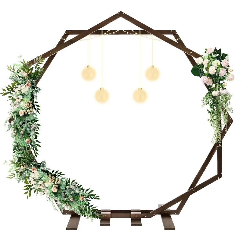 

Wooden Wedding Arch,7.2FT Wooden Arch for Wedding Ceremony,Hexagon and Heptagon Wood Arbor Backdrop Stand for Indoor and Outdoor