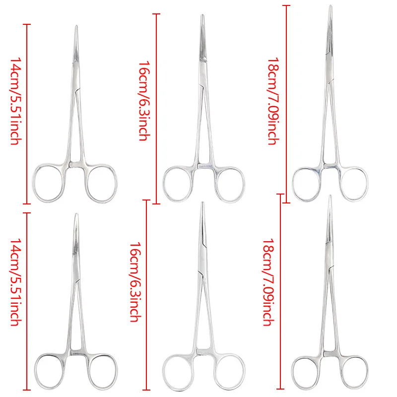 1szt Kleszcze ze stali nierdzewnej z zakrzywioną końcówką i prostą końcówką Narzędzie chirurgiczne Zaciski blokujące Kleszcze hemostatyczne Kleszcze