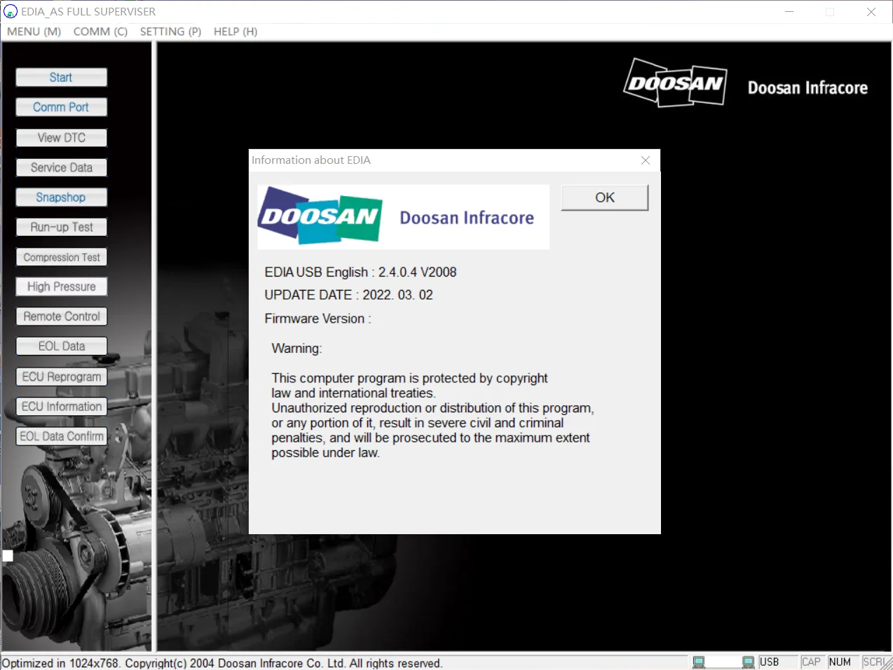 

Doosan e-Doctor Engine Diagnostic 2.4.0.7 (EDIA) 2023 Construction+Industry+AS FULL Software Package+keygen